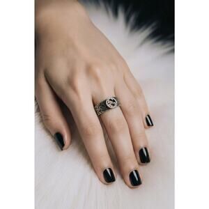 Gucci Interlocking G Arabesque Ring Sterling Silver 925 Size 9 US / 21 EU